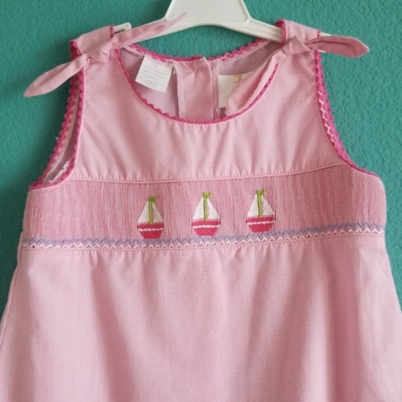 {Smocked Giraffe} Pink Embroidered Sail Boat Dress - Picture 2 of 8